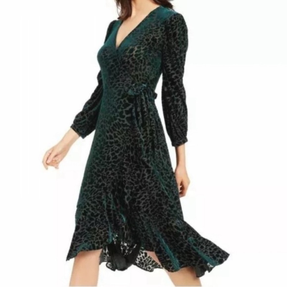 Calvin Klein Dresses & Skirts - Calvin Klein | Dark Green Burnout Velvet Puff-Sleeve Dress Size 8